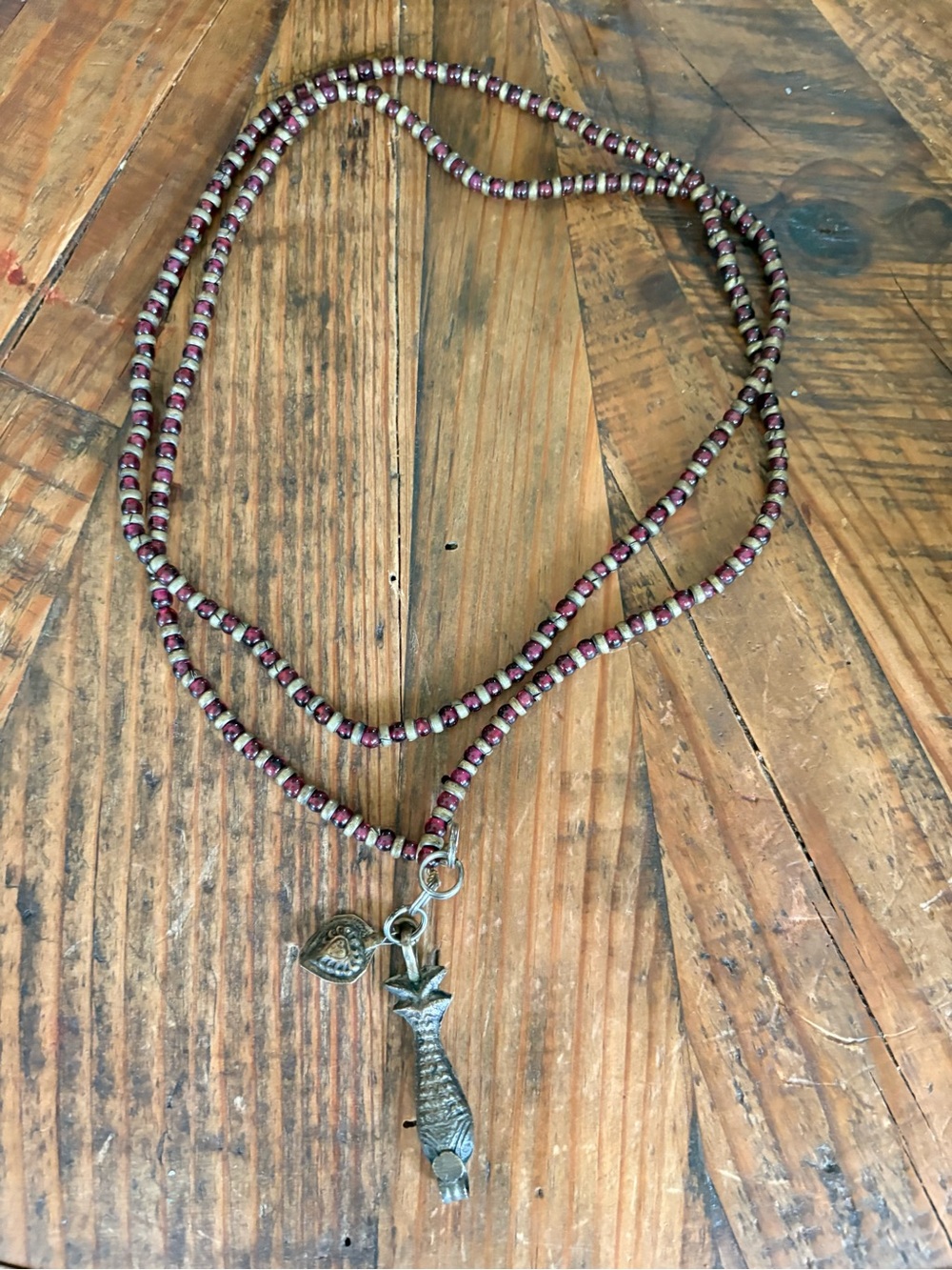 Handmade brass  and glass Beaded Necklace with Fish Charm